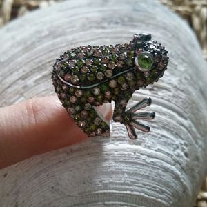 🐸Sterling Silver Swarovski Crystal Tree Frog Ring